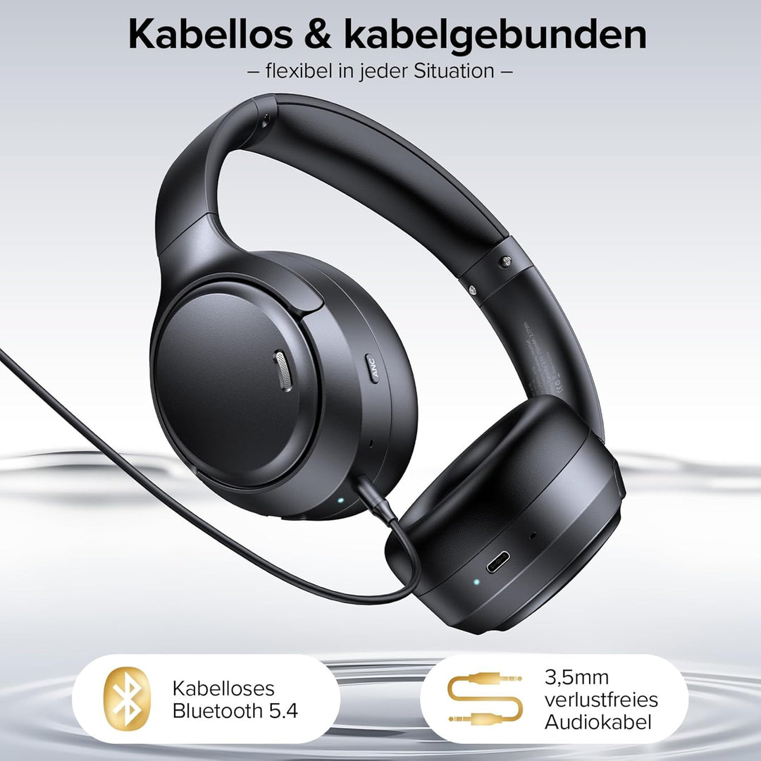 Bluetooth Over Ear Kopfhörer mit 6 ENC Mikrofonen & Hybrid ANC, 100 Std Akku, Faltbares Design, Komf