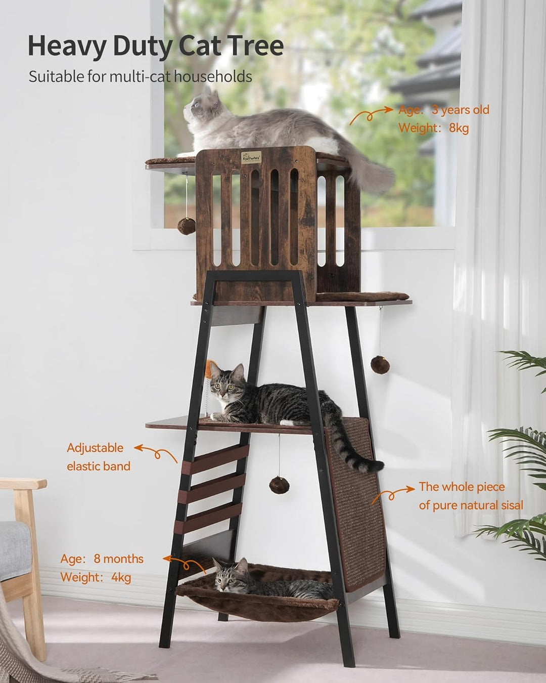 FourFurPets 147 cm Kratzbaum, Kratzbaum Grosse Katzen stabil, moderner katzenbaum für drinnen, hoher