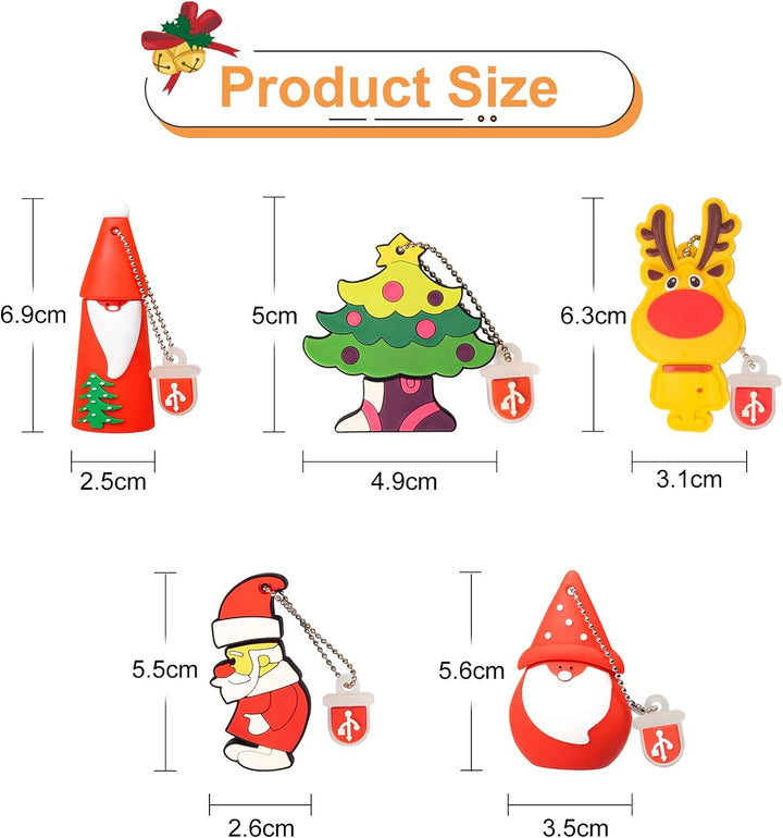 LEIZHAN USB-Stick 5 Stück 16GB Speicherstick Der Weihnachtsmann Elch Niedlichen Weihnachtsserie Gesc