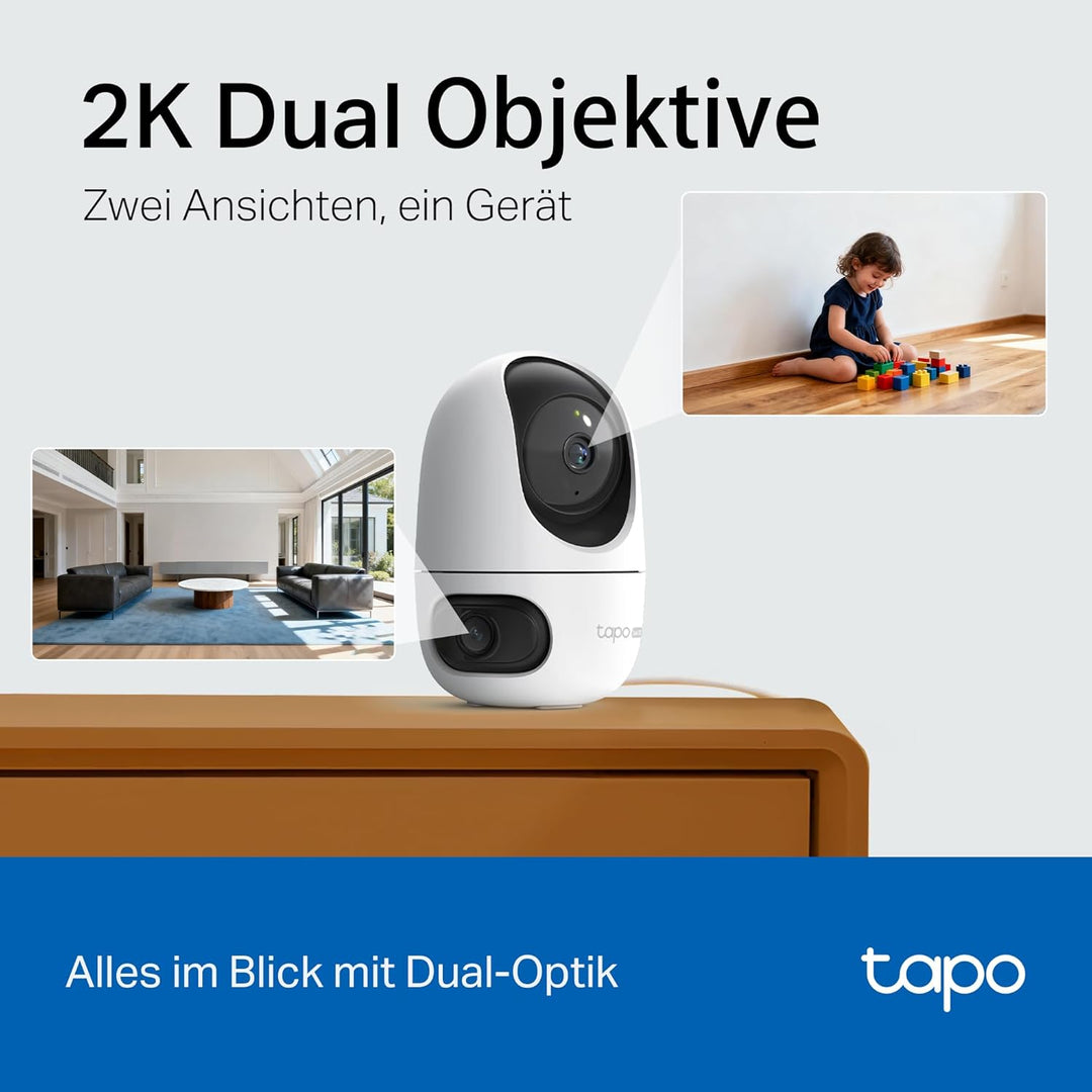 Tapo C245D Dual Kamera Überwachung Innen, 2K Weitwinkel- & Teleobjektiv, 2 Bereiche gleichzeitig übe