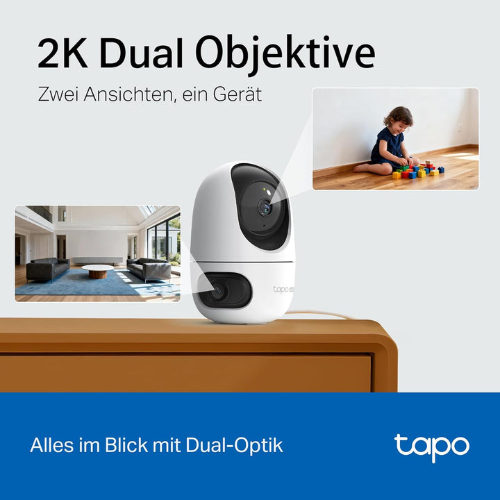 Tapo C245D Dual Kamera Überwachung Innen, 2K Weitwinkel- & Teleobjektiv, 2 Bereiche gleichzeitig übe