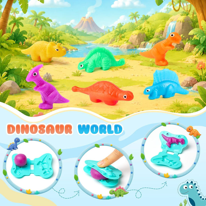 34 Stück Knete Zubehör für Kinder, Knetmasse Set mit 10 Dosen à 50g ungiftige Knete, Dinosaurier &amp; B