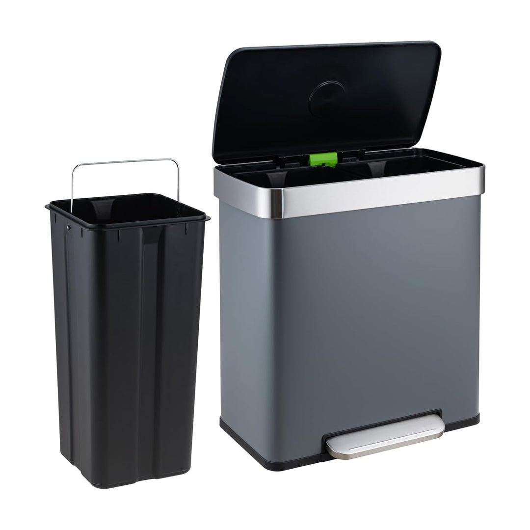 SVITA LT2X30 Mülleimer 60 Liter Treteimer Tretmülleimer Abfalleimer 2 Fächer je 30 Liter freistehend