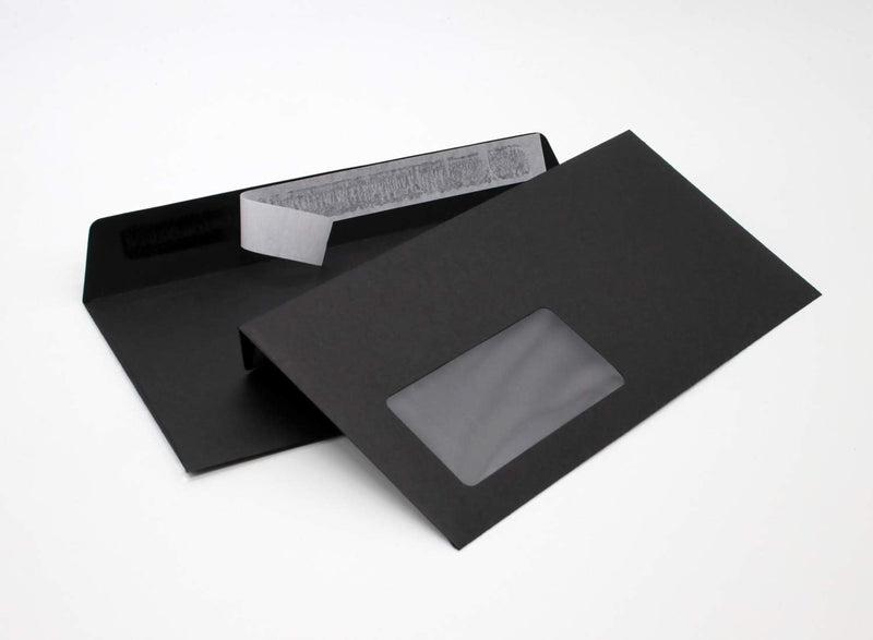 Briefumschläge DIN lang C6/5 114x229 mm schwarz 120 g/m² mit Fenster haftklebend (214AF) (500), 500