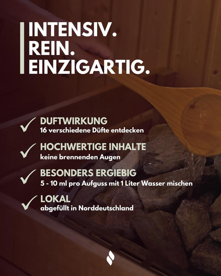 frihed.® Saunaaufguss Duftreise Probierpaket - Hochkonzentrierte Öle - 16x verschiedene Düfte - Gesc