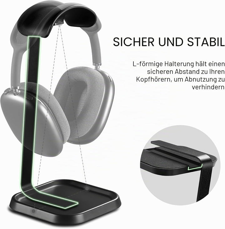 Kopfhörer Ständer, Gebogener Headset Halterung mit Ablagefach, Schwere Basis Gaming Kopfhörer Halter