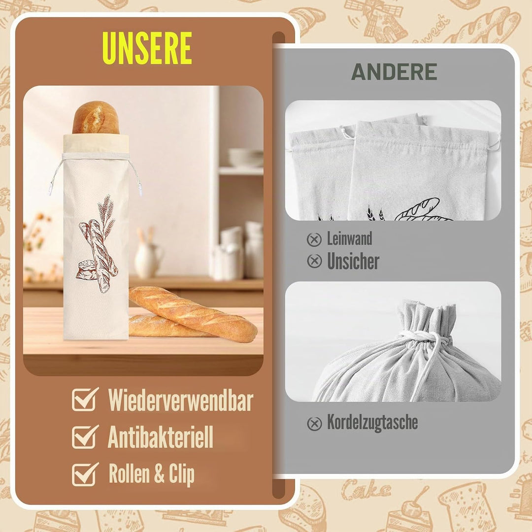 2 Stück 70 * 20cm Brotbeutel mit Bienenwachstuch Innenfutter Wiederverwendbare Brottüten Brot Obst G