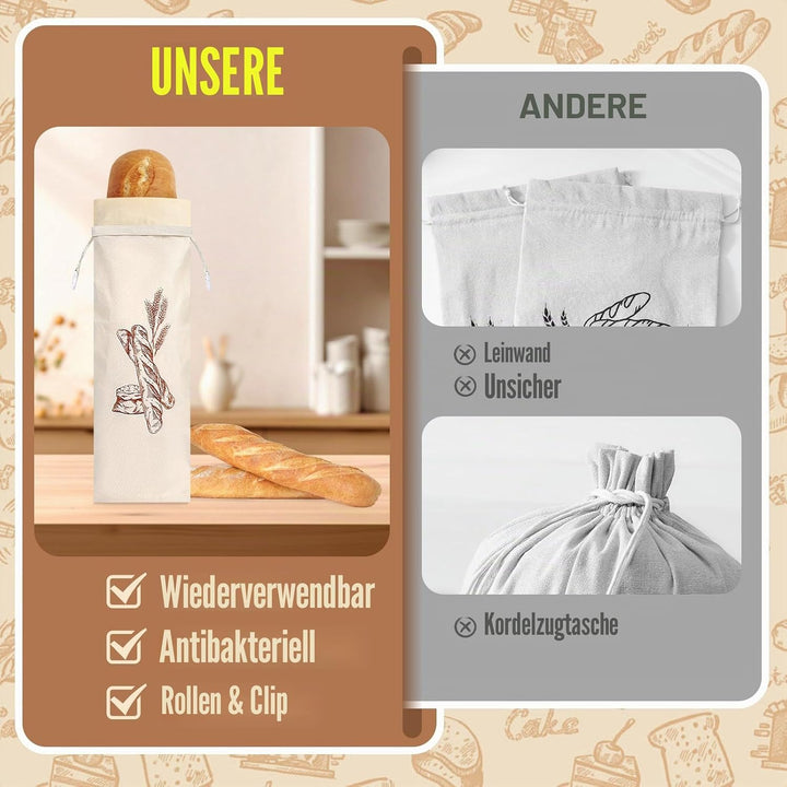 2 Stück 70 * 20cm Brotbeutel mit Bienenwachstuch Innenfutter Wiederverwendbare Brottüten Brot Obst G