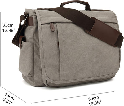 CALIYO Umhängetaschen Herren aus Canvas Schultasche Queformat A4 Laptoptasche für 15,6 Zoll Laptop A