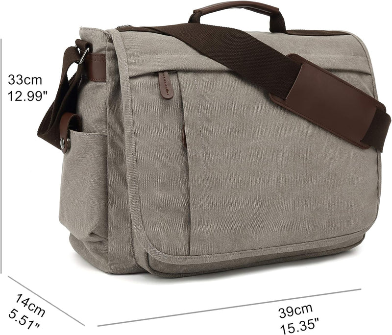 CALIYO Umhängetaschen Herren aus Canvas Schultasche Queformat A4 Laptoptasche für 15,6 Zoll Laptop A