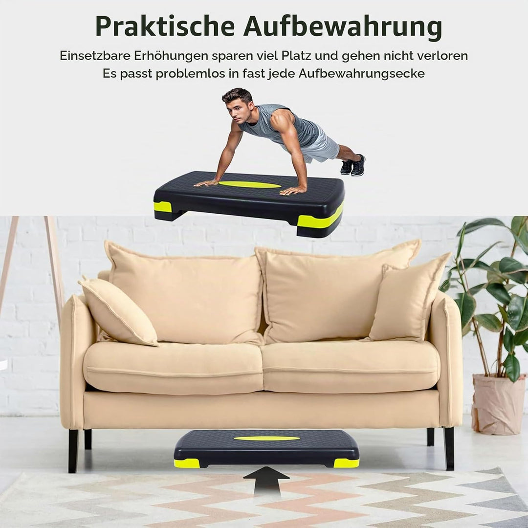 Steppbrett Fitness Aerobic Stepper Höhenverstellbar Step Bench mit 2 Stufen (10/15cm), Hometrainer F