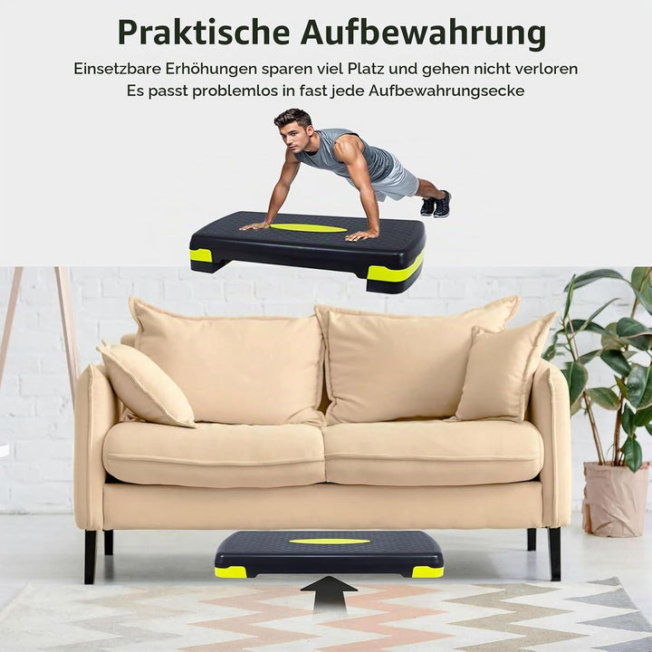 Steppbrett Fitness Aerobic Stepper Höhenverstellbar Step Bench mit 2 Stufen (10/15cm), Hometrainer F
