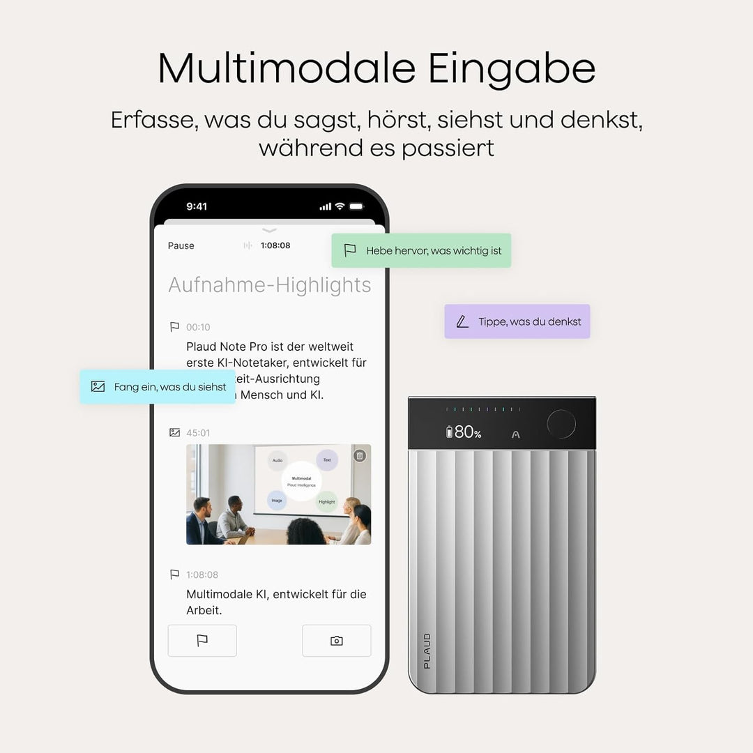 Plaud Note Pro KI Digitales Diktiergerät Aufnahmegerät mit KI Schreibfunktion und Zusammenfassen Voi