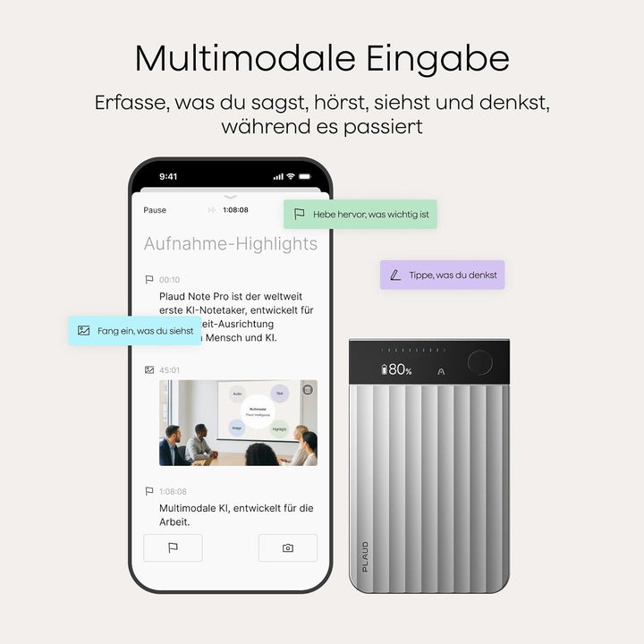 Plaud Note Pro KI Digitales Diktiergerät Aufnahmegerät mit KI Schreibfunktion und Zusammenfassen Voi
