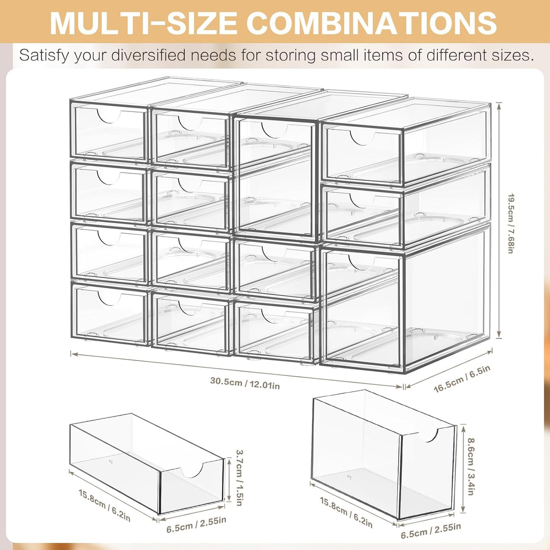 Schreibtisch-Organizer mit 14 Schubladen, ToyaJeco Acryl stapelbar Desktop Lagerung Schubladen Make-