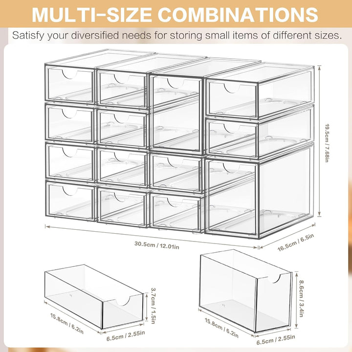 Schreibtisch-Organizer mit 14 Schubladen, ToyaJeco Acryl stapelbar Desktop Lagerung Schubladen Make-