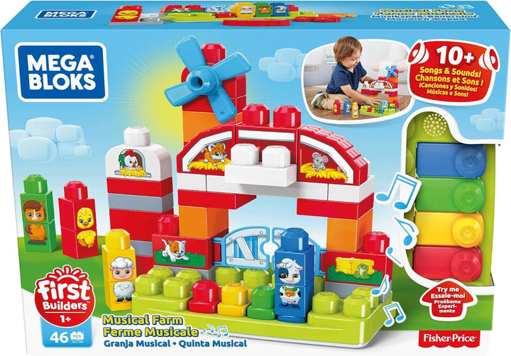 MEGA Bloks GCT50 - Musikspass-Bauernhof mit 46 Teilen, Spielzeug ab 1 Jahr Bauernhof mit Musik 46 Te