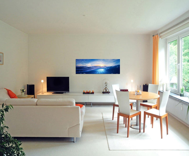 Paul Sinus Art Panoramabild auf Leinwand und Keilrahmen 150x50cm Meer Unterwasser Welle Sonnenunterg