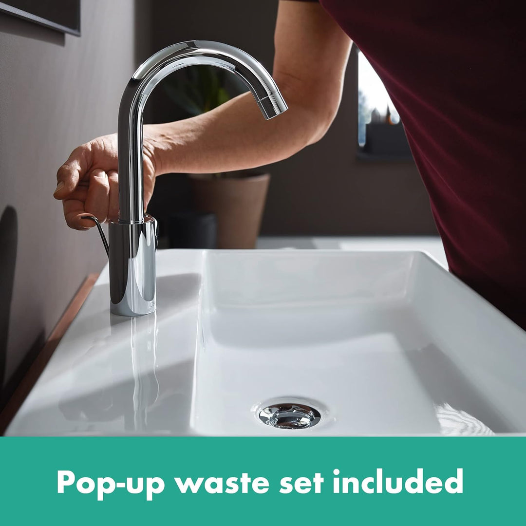 hansgrohe Talis S - Waschtischarmatur mit Zugstangen-Ablauf, 360° schwenkbar, Wasserhahn Bad mit Aus