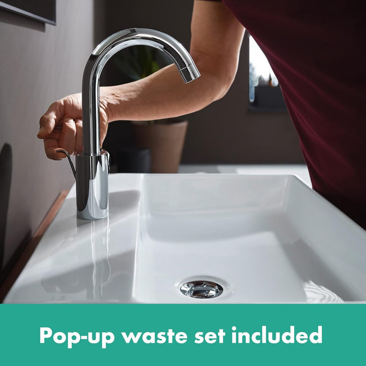 hansgrohe Talis S - Waschtischarmatur mit Zugstangen-Ablauf, 360° schwenkbar, Wasserhahn Bad mit Aus