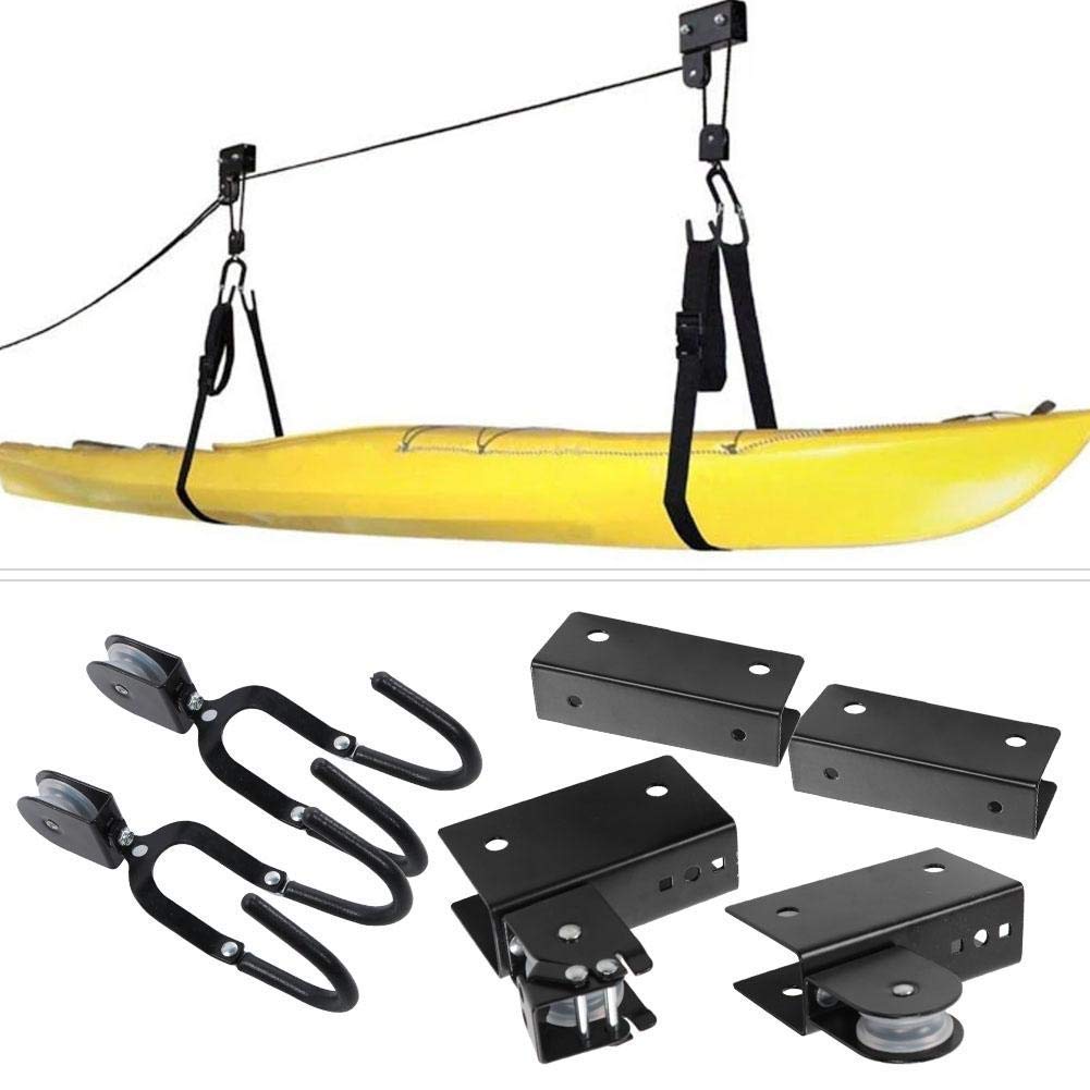 Alomejor Kayak Hoist Lift Hoist System für Kajaks Kanus und Fahrräder Schwarz Finish 125 Pfund Decke