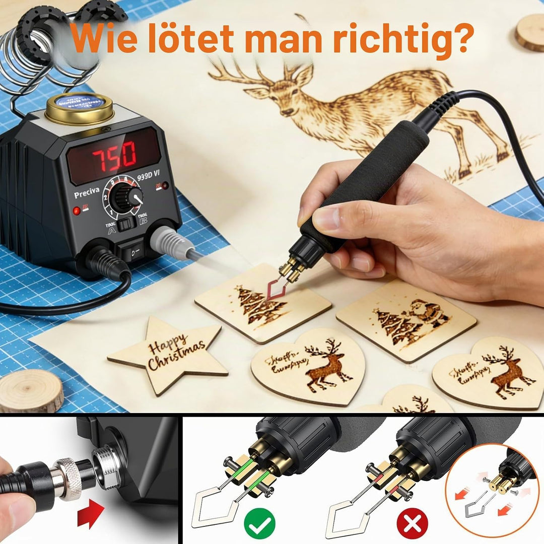 Preciva 939D VI Doppelstift brandmalerei brennpeter für holz mit Digitalanzeige mit 20 Drahtspitzen,