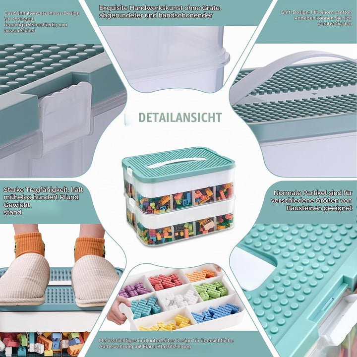 Zweistufig Aufbewahrungsbox für Lego Bausteine Ablagefächer Stapelbar Kisten Spielzeug Aufbewahrung