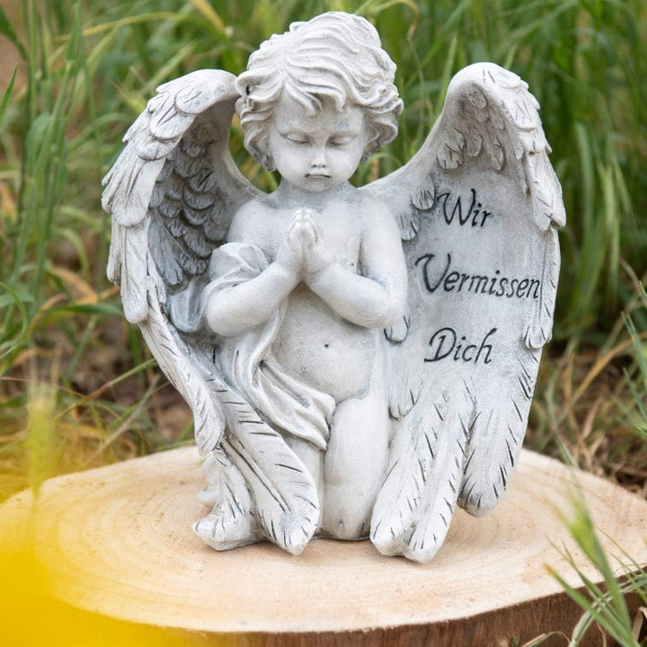 Kamelio Engel mit Spruch auf dem Flügel Trauerengel Grabschmuck Engelsfigur Gabriel