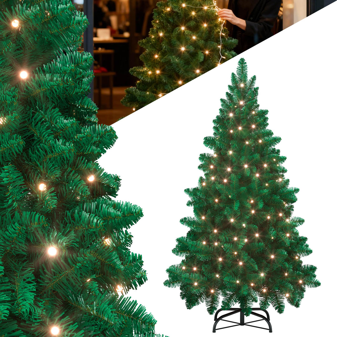YRHome 150cm Grün PVC Künstlicher Weihnachtsbaum mit Beleuchtung - 180 Leuchten LED Christbaum Tanne
