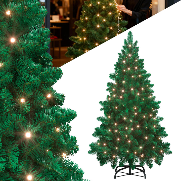 YRHome 150cm Grün PVC Künstlicher Weihnachtsbaum mit Beleuchtung - 180 Leuchten LED Christbaum Tanne