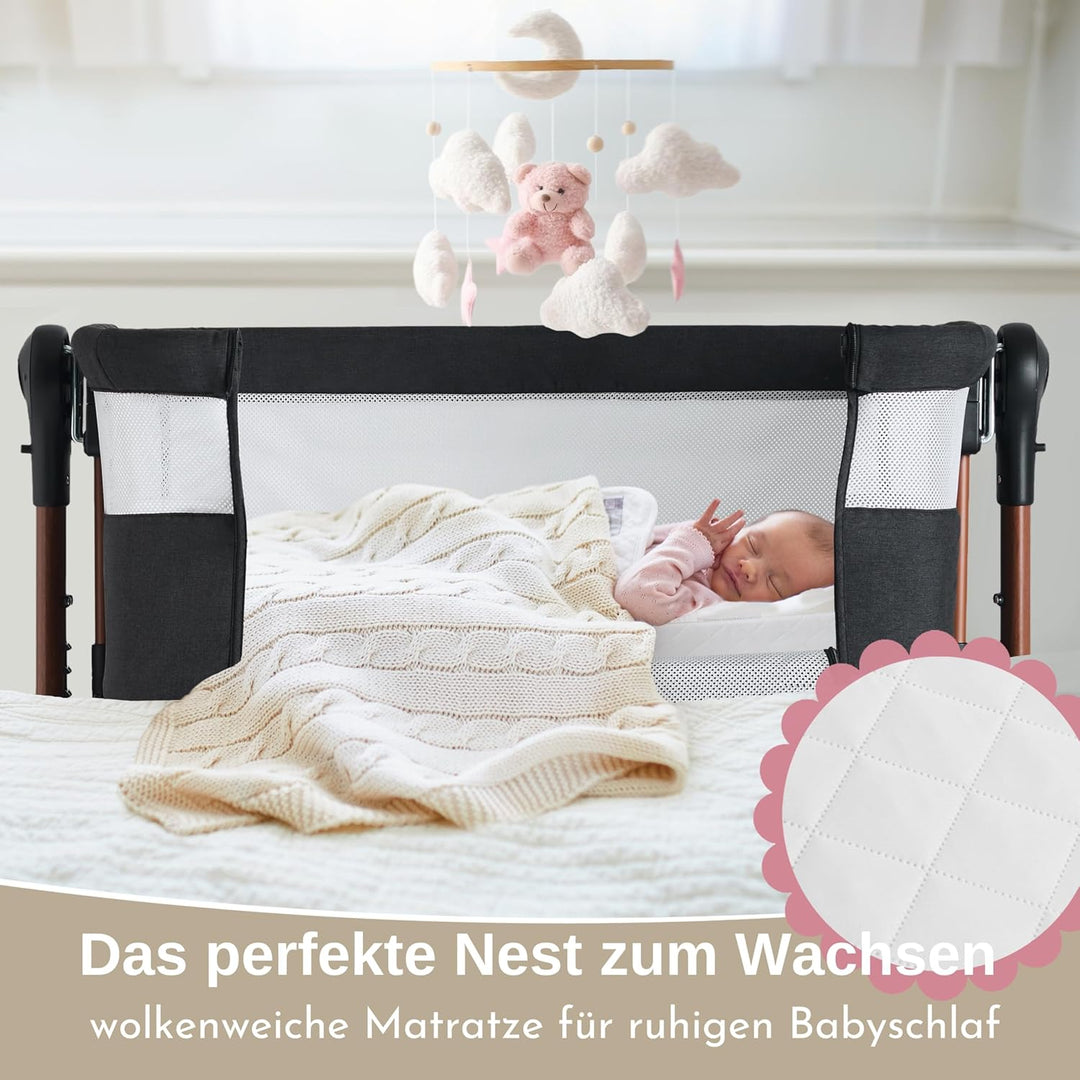 LullaBee Beistellbett & Baby Co-Sleeper – 6 Höhenstufen, Schaukel­funktion, Rollen, gesteppte Matrat