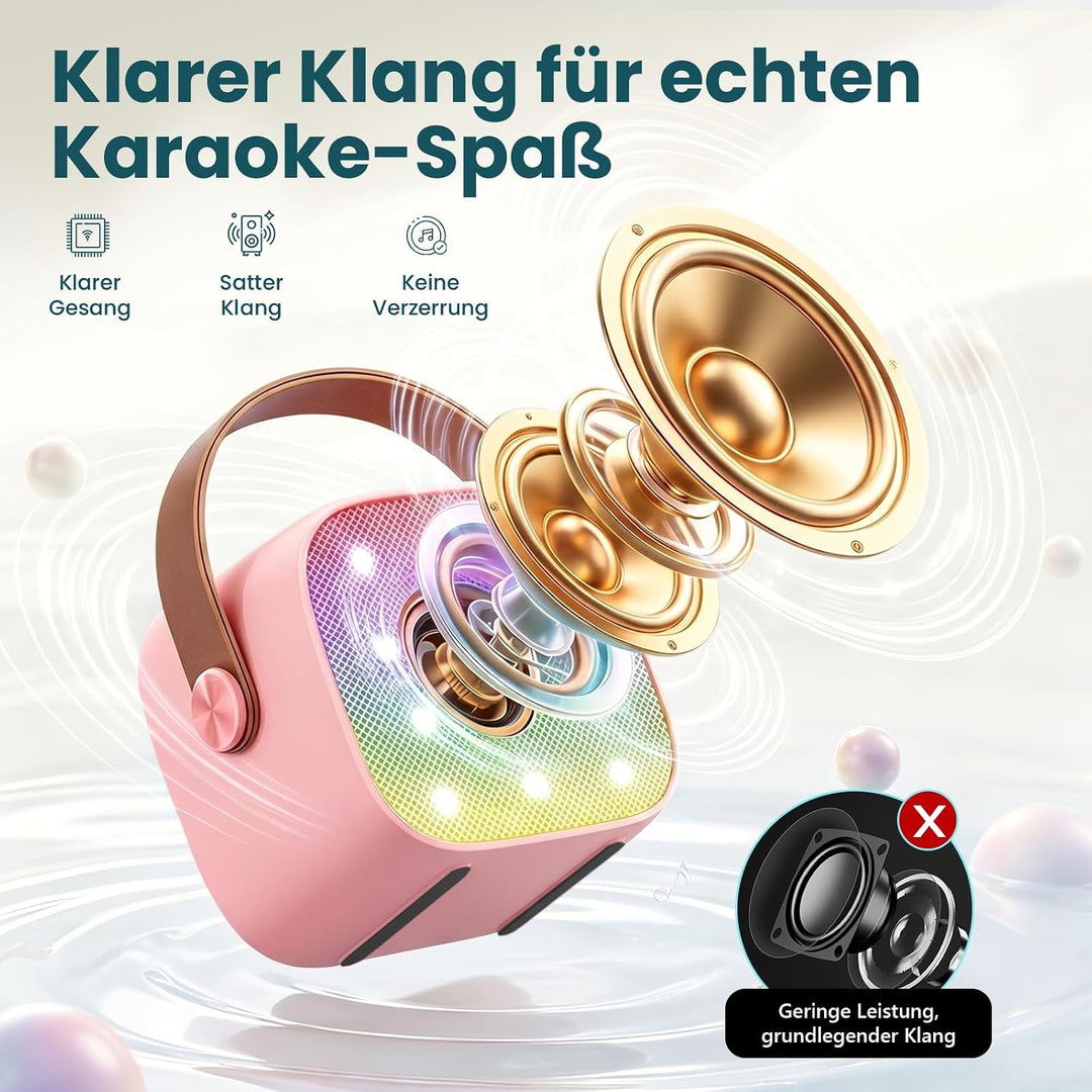 Karaoke Maschine mit 2 Drahtlosen Mikrofonen, Wowstar Tragbares Bluetooth Karaoke Maschine für Kinde