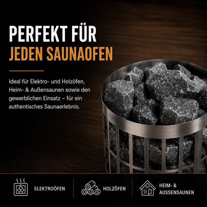 Doubleyou Geovlies &amp; Baustoffe | Saunasteine Premium 5 kg | 32-56 mm DIABAS Klein | Für alle Saunaöf