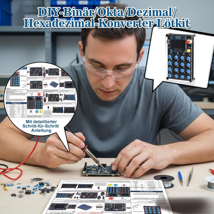 4-in-1 Zahlenbasis-Umrrechner Lötbausatz mit Digitaldisplay für Binär, Oktal, Dezimal, Hexadezimal,