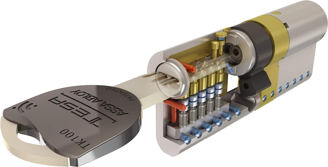 Tesa Assa Abloy MK153045N Hochsicherheitszylinder TK100 Doppelkupplung vernickelt 30 x 45 mm Schlüss