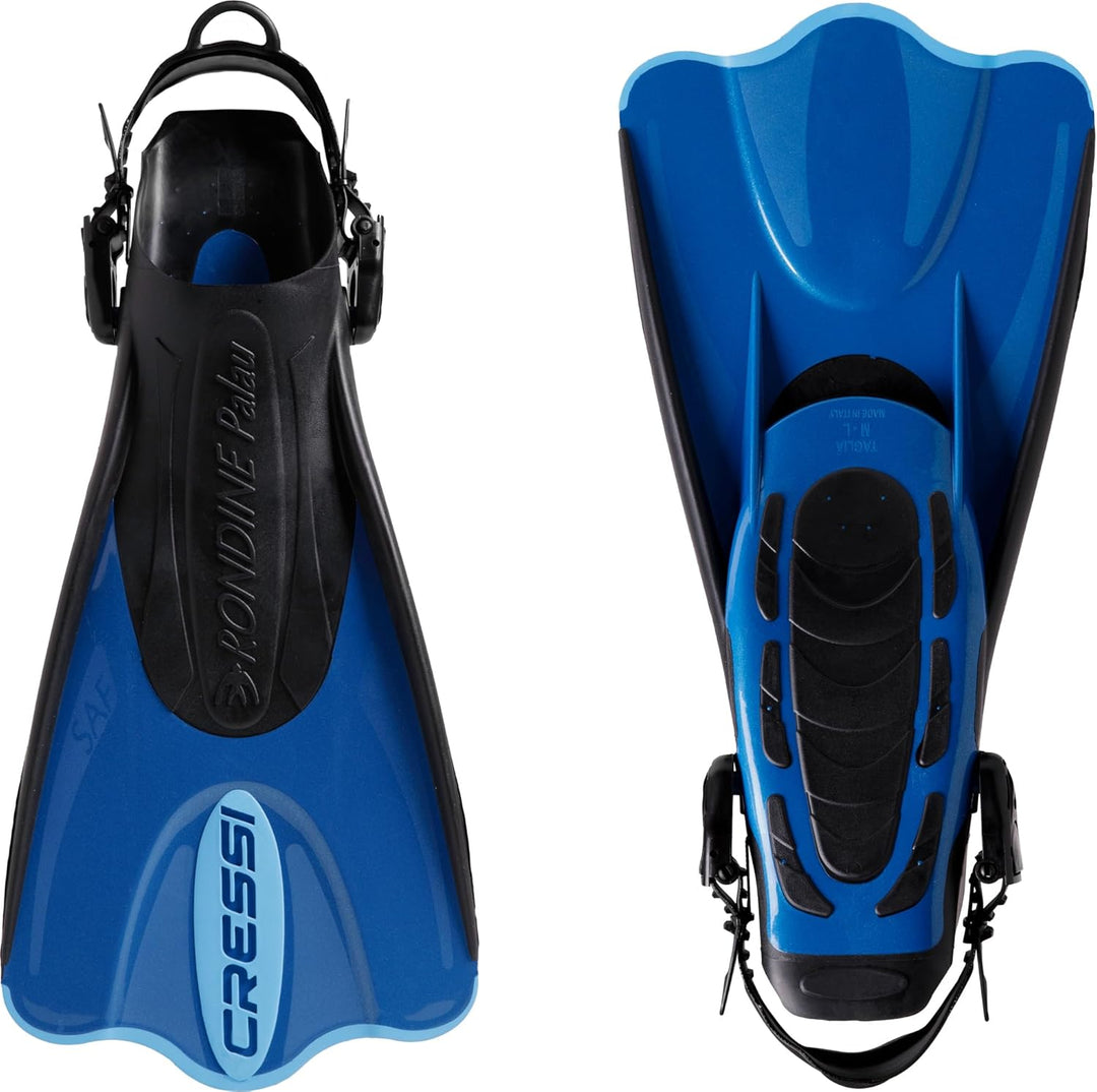 Cressi Palau Saf Fins Einstellbare Kurze Flossen zum Schwimmen und Schnorcheln Blau/Hellblau S/M, Bl