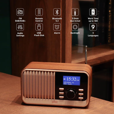 Wiederaufladbares DAB+/FM Radio Dual Wecker-August MB450K-Nostalgie tragbares Küchenradio mit 60 Pre