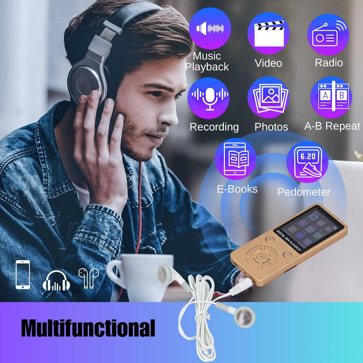 MP3-Player/MP4-Player 64GB Bluetooth 5.0 HiFi MP3 Musik-Player, 1,8-Zoll-LCD-Bildschirm mit Lautspre