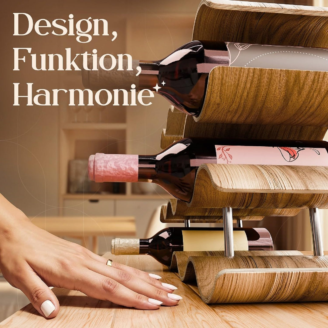 Dreiklang - be smart Weinregal Flaschenregal aus Holz für 14 Flaschen, stabil, Freistehend, modern,