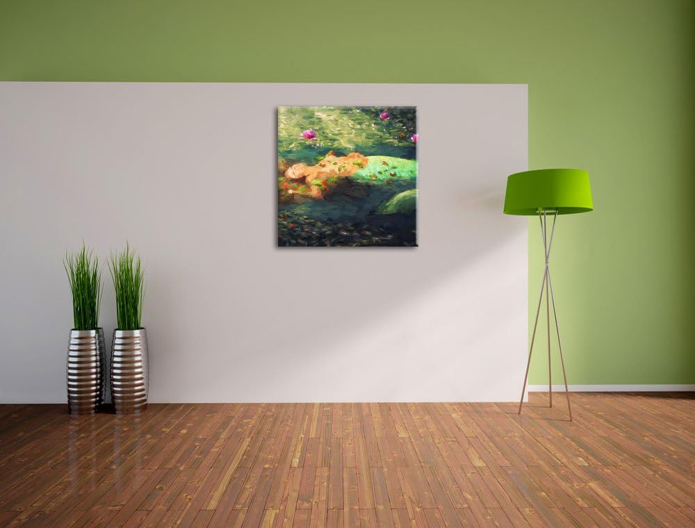 Pixxprint Schöne Meerjungfrau im Wasser liegend Pinsel Effekt, Format: 70x70 auf Leinwand, 70x70