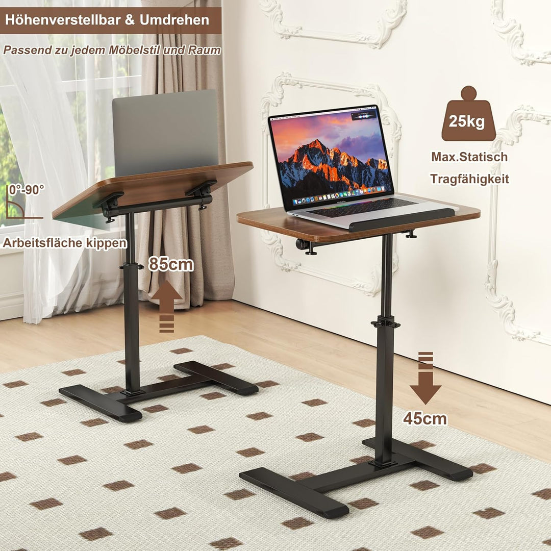 Beistelltisch mit Rollen Höhenverstellbar, 360°Drehbar C Form Couch Beistelltisch, Holz Mobiler Lapt