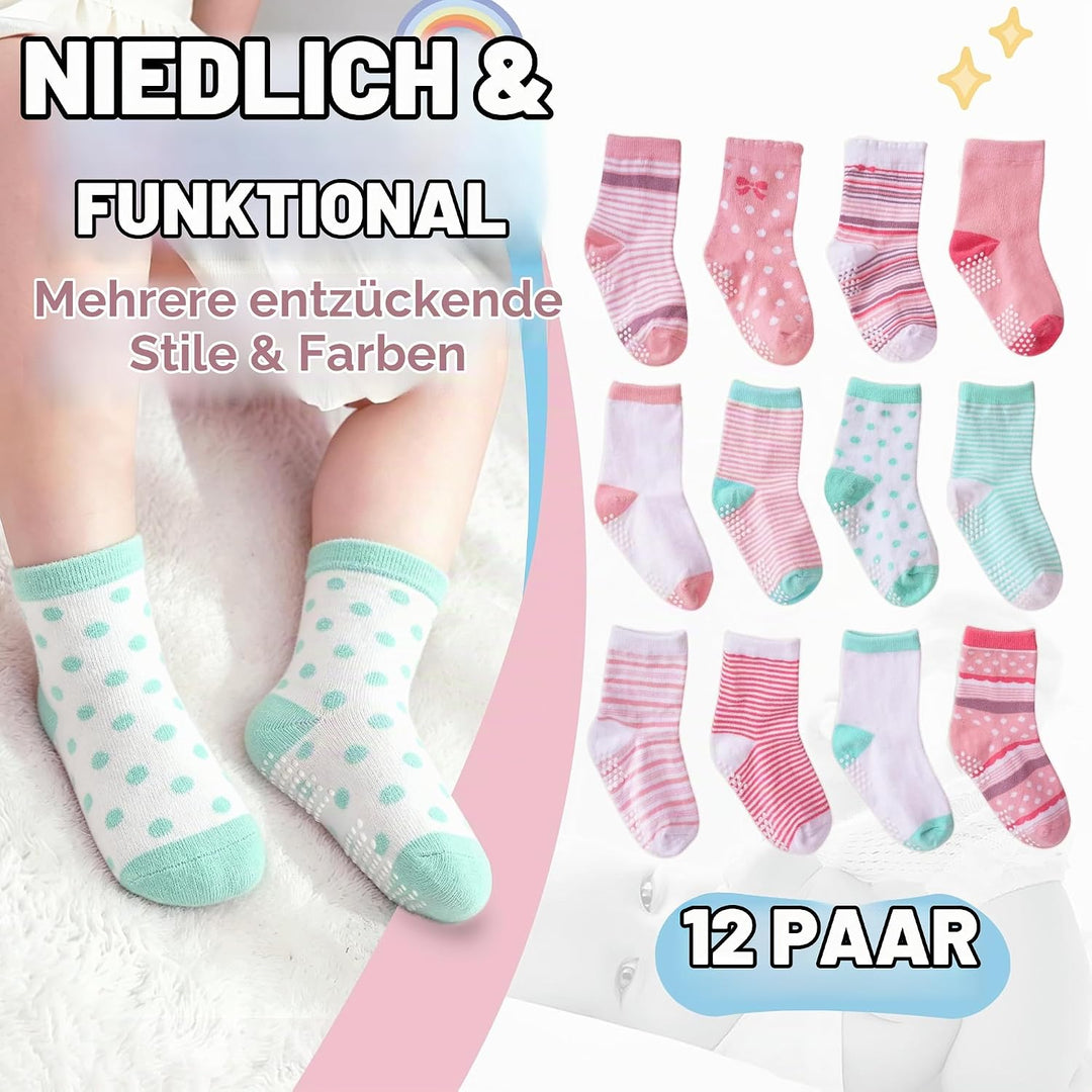 ANTSANG 12 Paare Stoppersocken Kinder Baby Mädchen Socken Anti Rutsch / Rutschfeste Socken Baumwolle