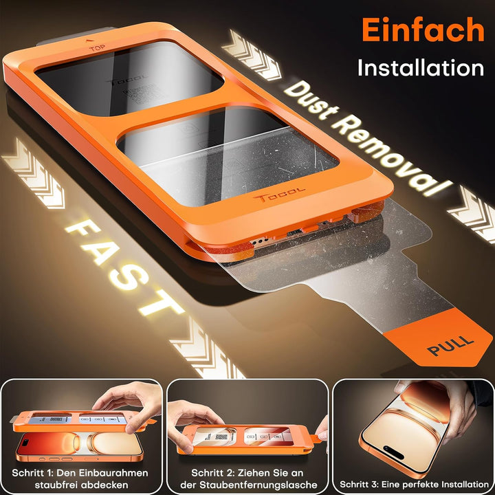 TOCOL für iPhone 16 Pro Max für Panzerglas Sichtschutz, Stossfest Full Screen Auto-Installation 0 Bl