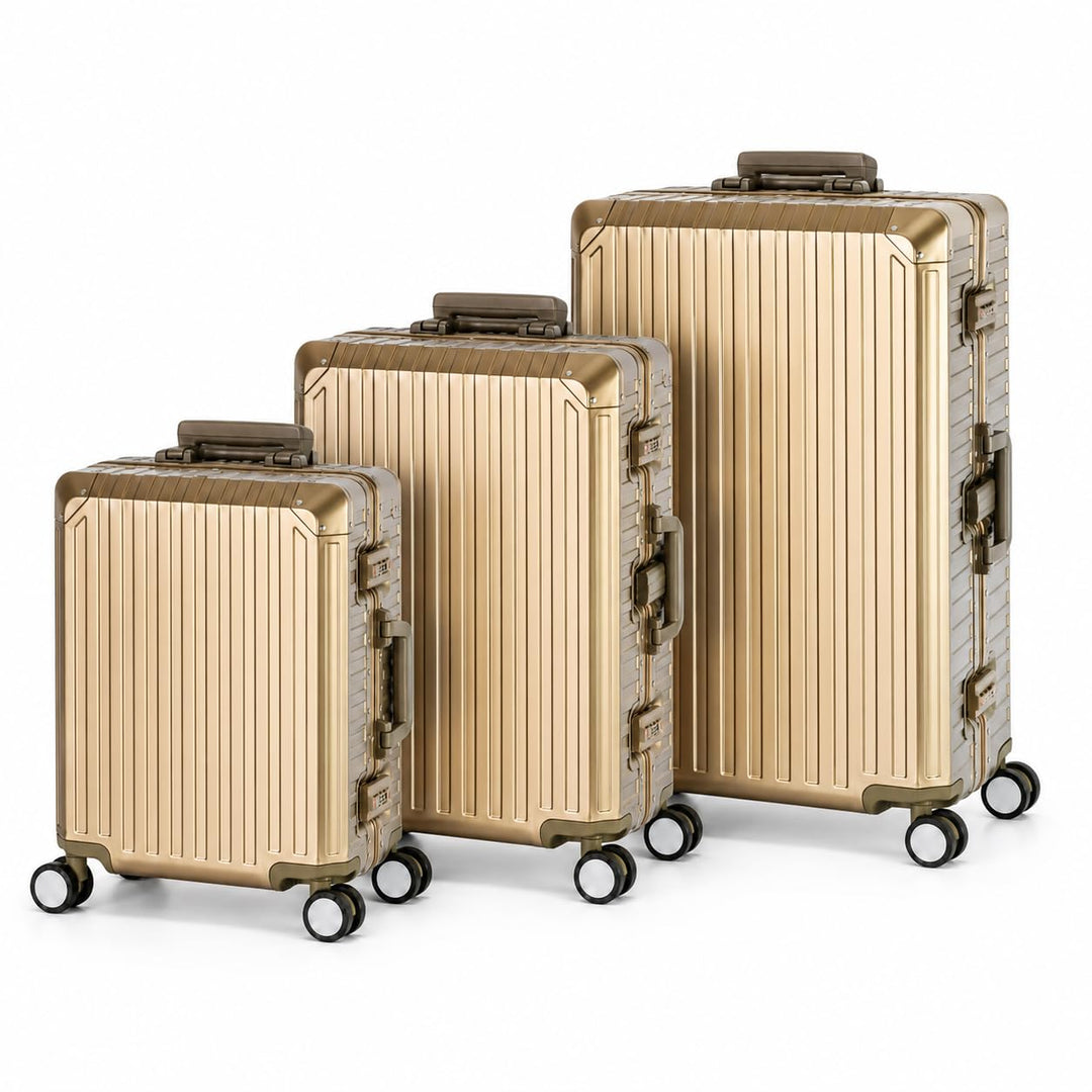 Travelhouse Tokyo 100% Aluminium Reisekoffer 3 Set 55cm + 65cm + 72cm (Champagner, Handgepäck, Mittl