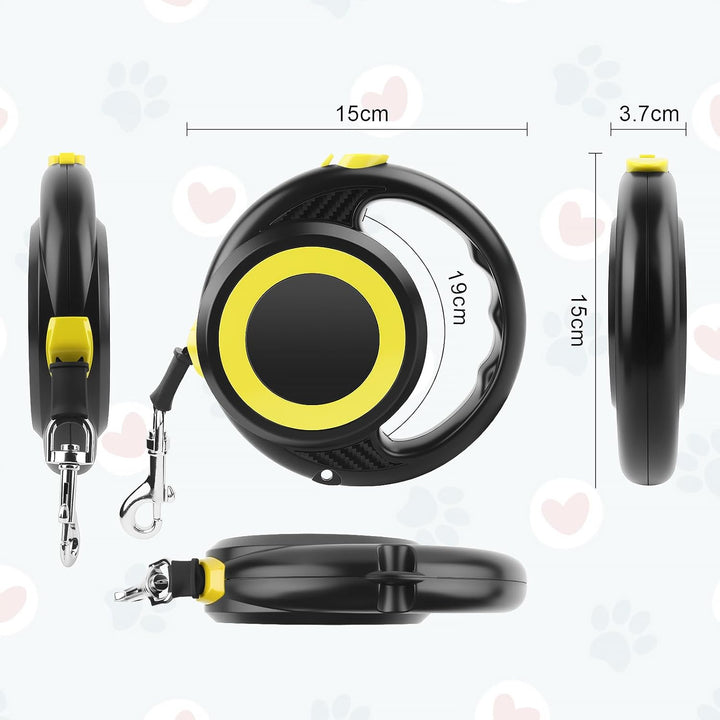 ausziehbare Hundeleine, 5 m/16 ft, mit vielseitiger Aufhängeschlaufe und rutschfestem, ergonomischem