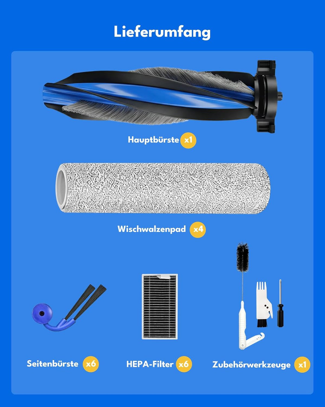 X12 OmniCyclone Zubehör für ECOVACS Deebot X12/T90 Pro Omni, 20 Stück Zubehörset : 1 Hauptbürste,4 R