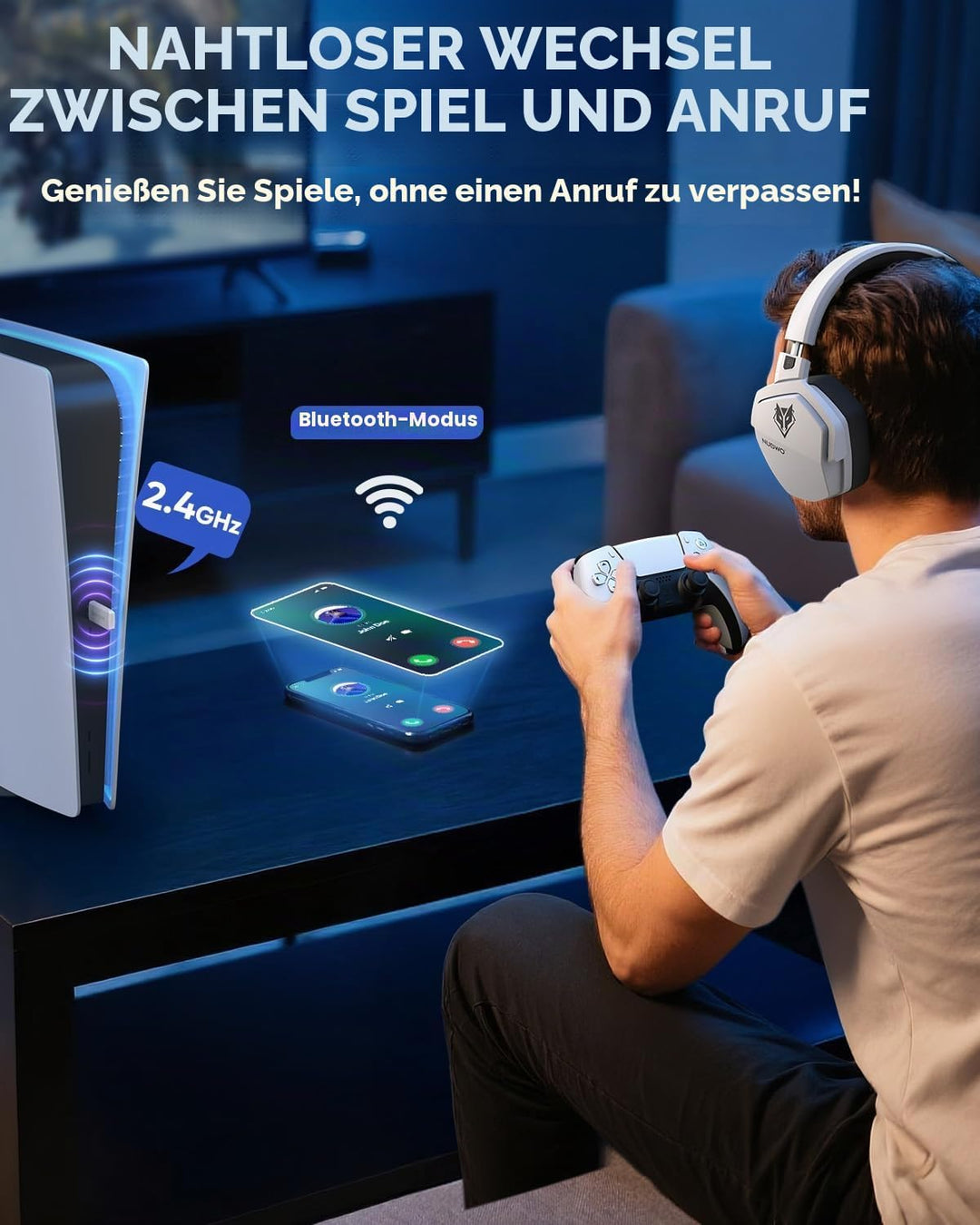 NUBWO G06 Wireless Gaming Headset für PS5, PS4, PC, Rauschunterdrückung über Ohr-Gaming-Kopfhörer mi