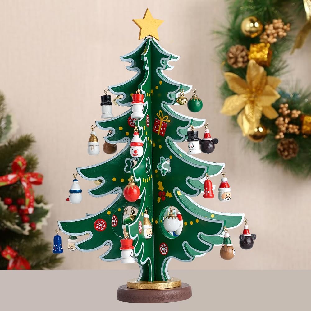 Douthfolle Adventskalender 2023 Kinder mit Hölzerner Weihnachtsbaum und 30 Ornamenten,24 Tage Weihna