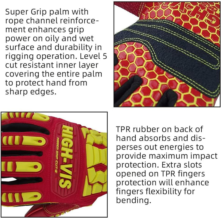 Seibertron HIGH-VIS HRC5 Rigger Silikon Grip Cut 5 Impact Viz Heavy Duty Handschuhe Abrieb Öl & Gas