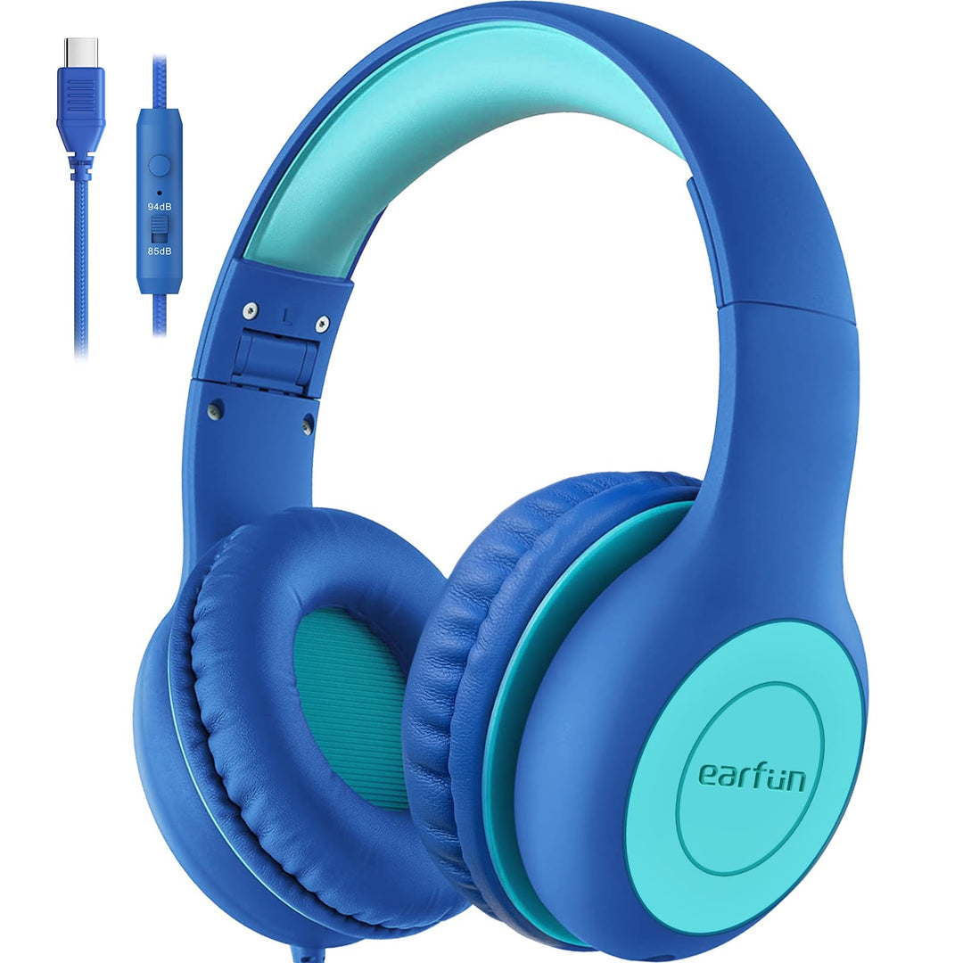 EarFun Kinder Kopfhörer, Kopfhörer Kinder mit USB-C Kabel, 85/94dB Lautstärkenbegrenzer, Faltbare, E